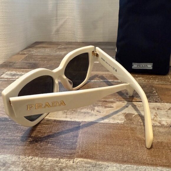 Prada White & Gold Cat Eye Sunglasses - Picture 2 of 7